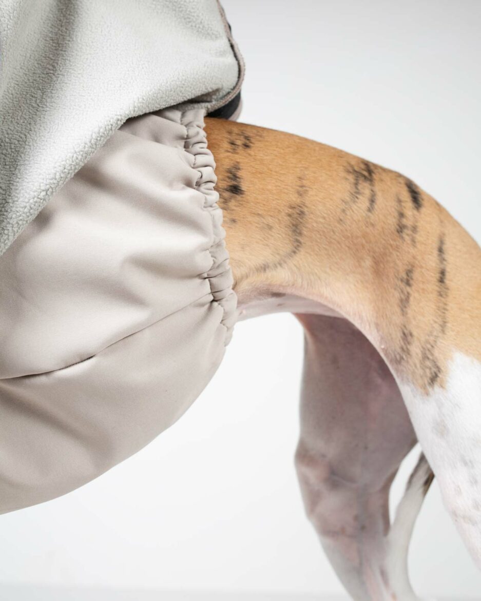 elasticated waistband closeup peel whippet coat